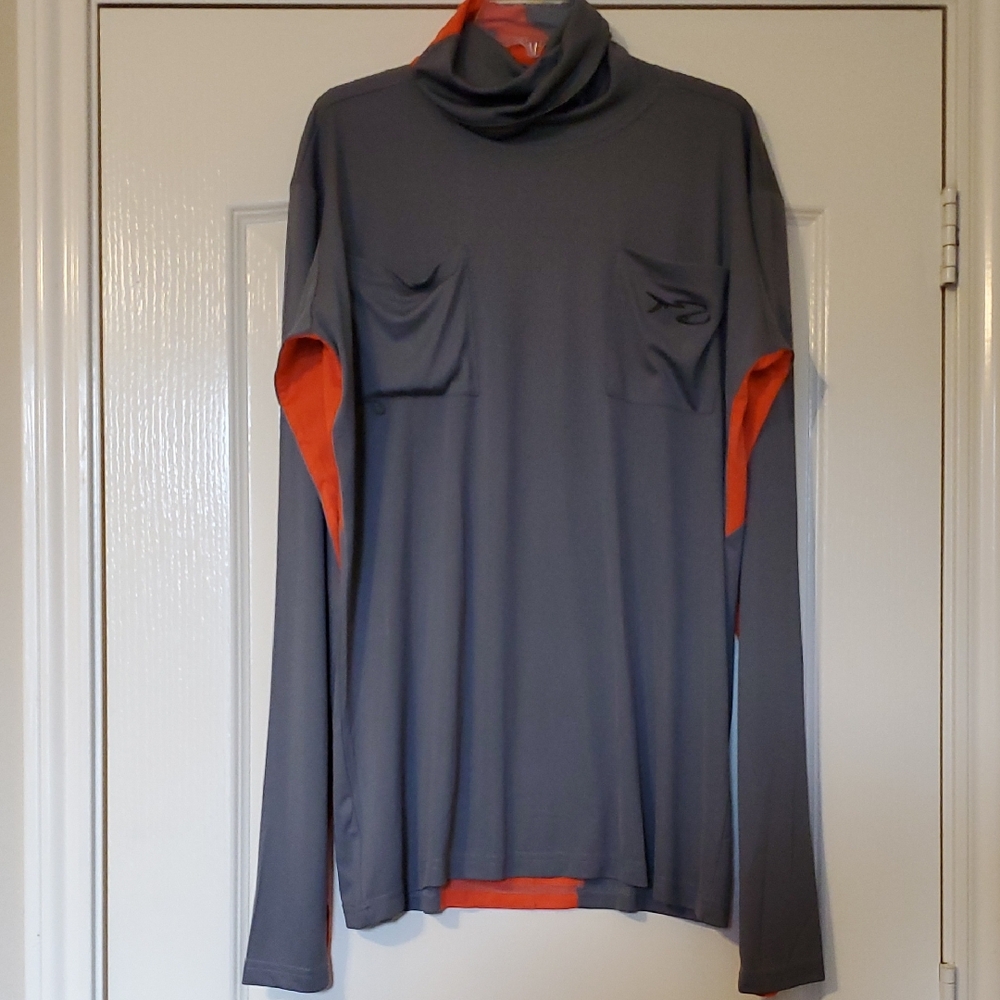 Fish Hide Gray And Orange Long Sleeve Fishing Shirt, XL